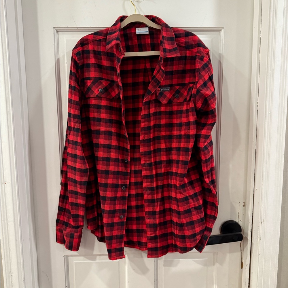 Men’s Columbia Red and Black Plaid Button-Up Shirt